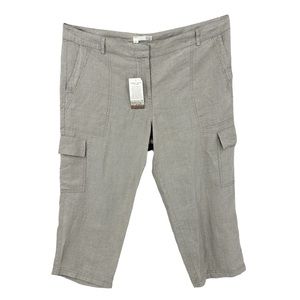 New EILEEN FISHER Capri Cargo Pants 100% Organic Linen Brown
